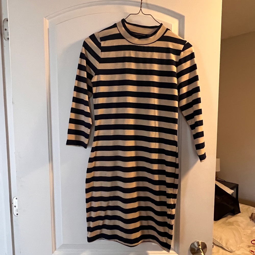 Soprano Black and Tan Striped Long Sleeve Dress